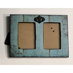 Creative Co Op Distressed Blue Double Photo Frame 4x6